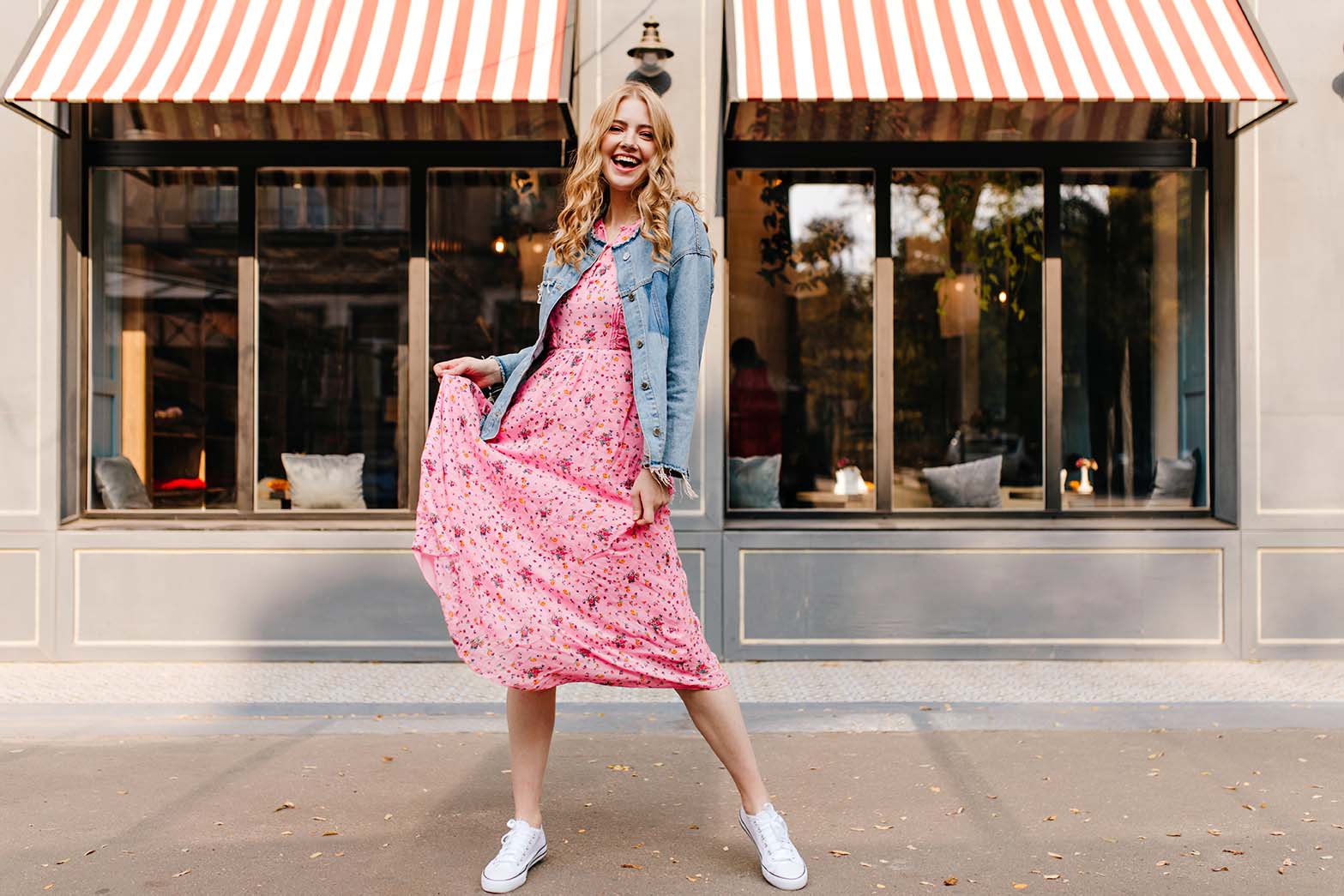 Denim jacket and summer dress autumn