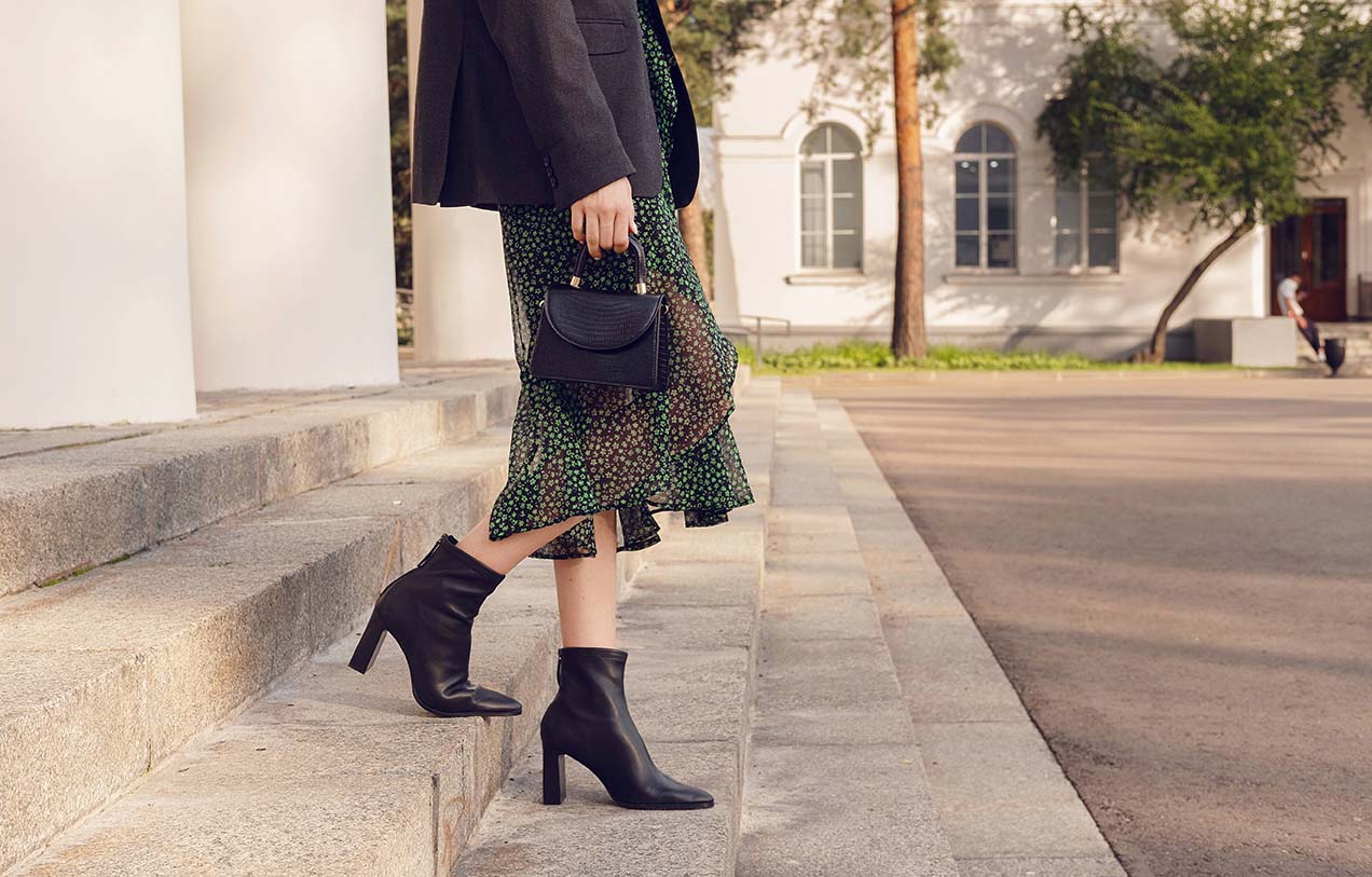 Tights and boots with dress